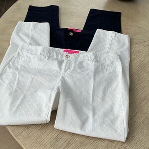 Lilly Pulitzer White Textured Cropped Pants Navy and White, sold together.